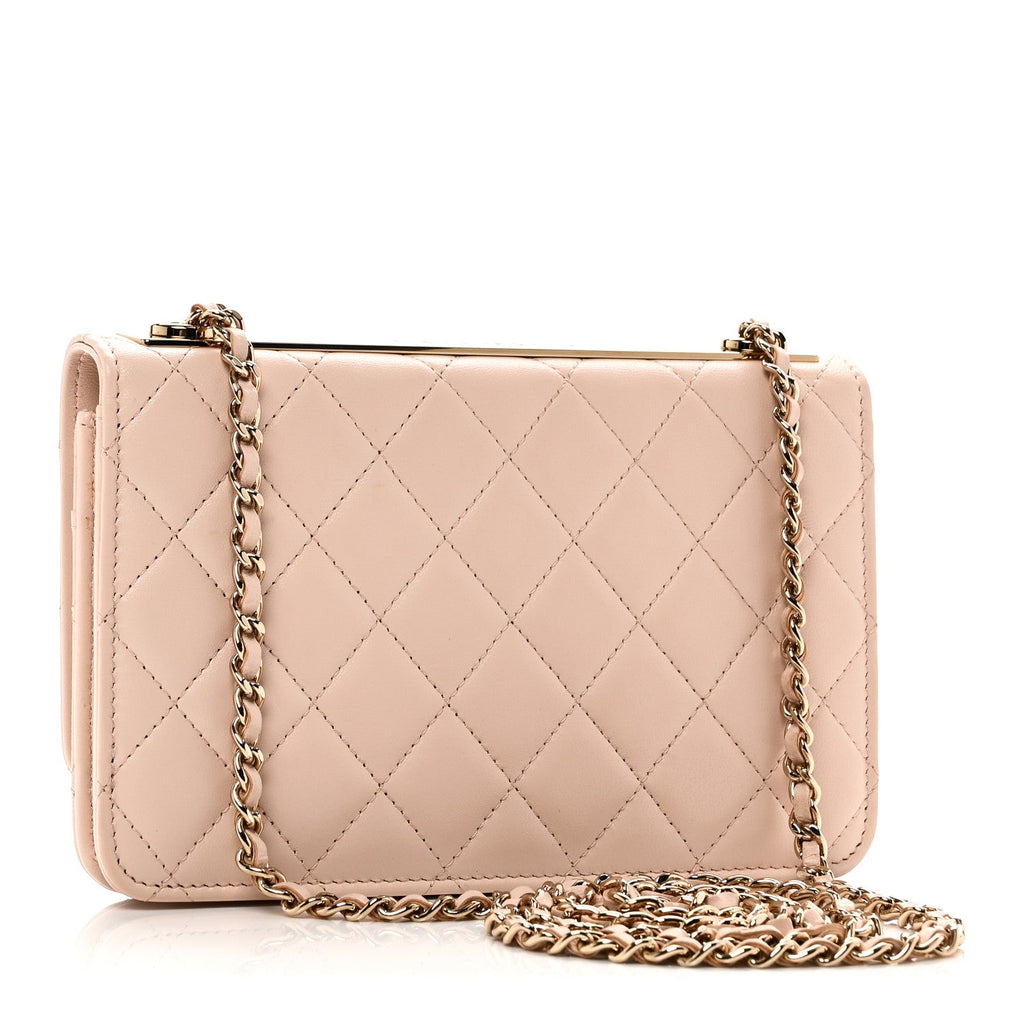 Lambskin Quilted Trendy CC Wallet On Chain WOC Light Beige wholesalehk.shop