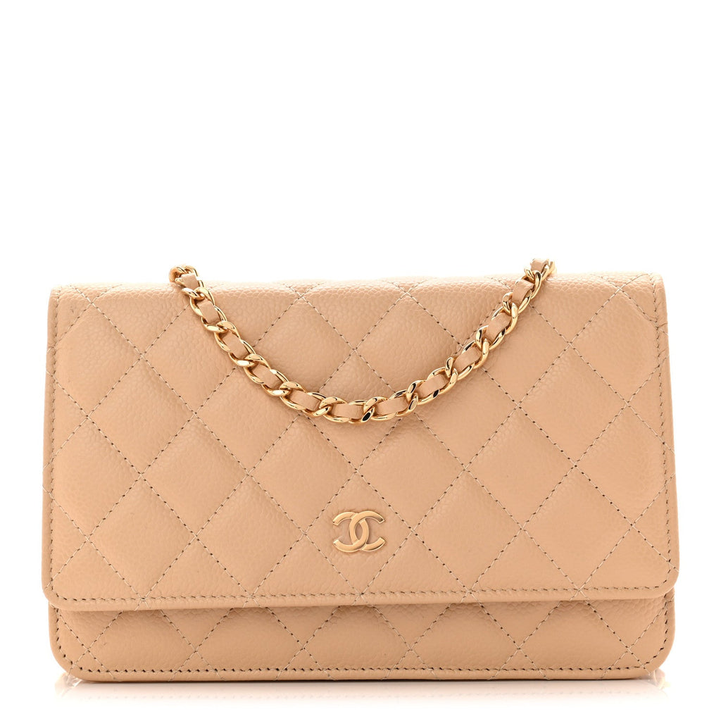 Caviar Quilted Wallet on Chain WOC Beige wholesalehk.shop