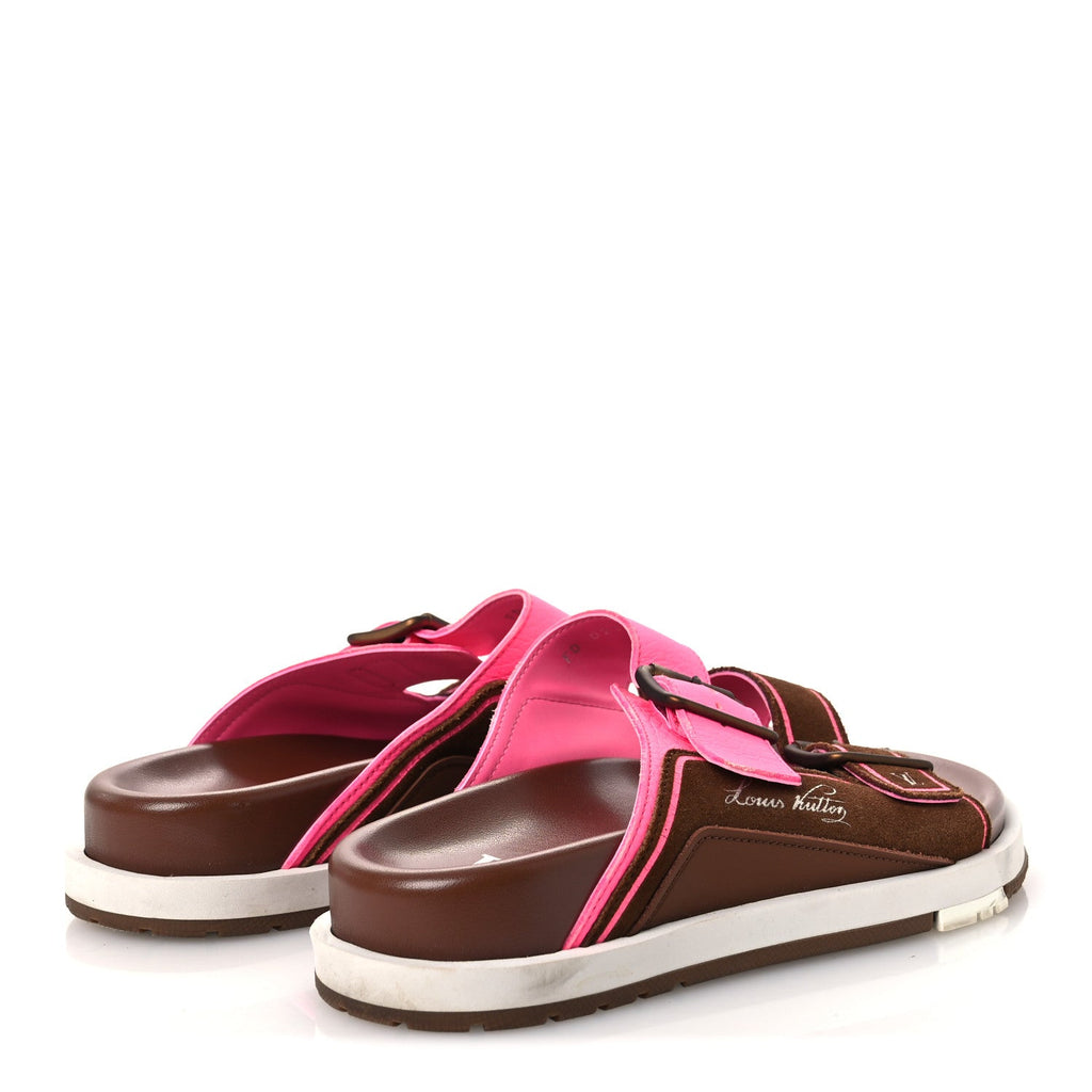 Mix Materials Mens LV Script Trainer Mules 6 Brown Pink £¨ Direct shipment via from wholesalehk.shop