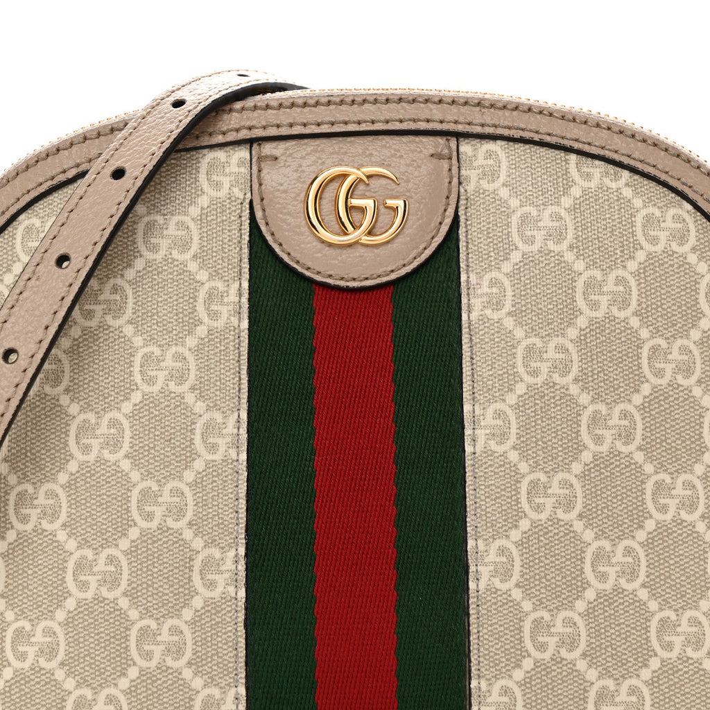 GG Supreme Monogram Textured Dollar Calfskin Web Small Ophidia Dome Shoulder Beige Mystic White Oatmeal wholesalehk.shop