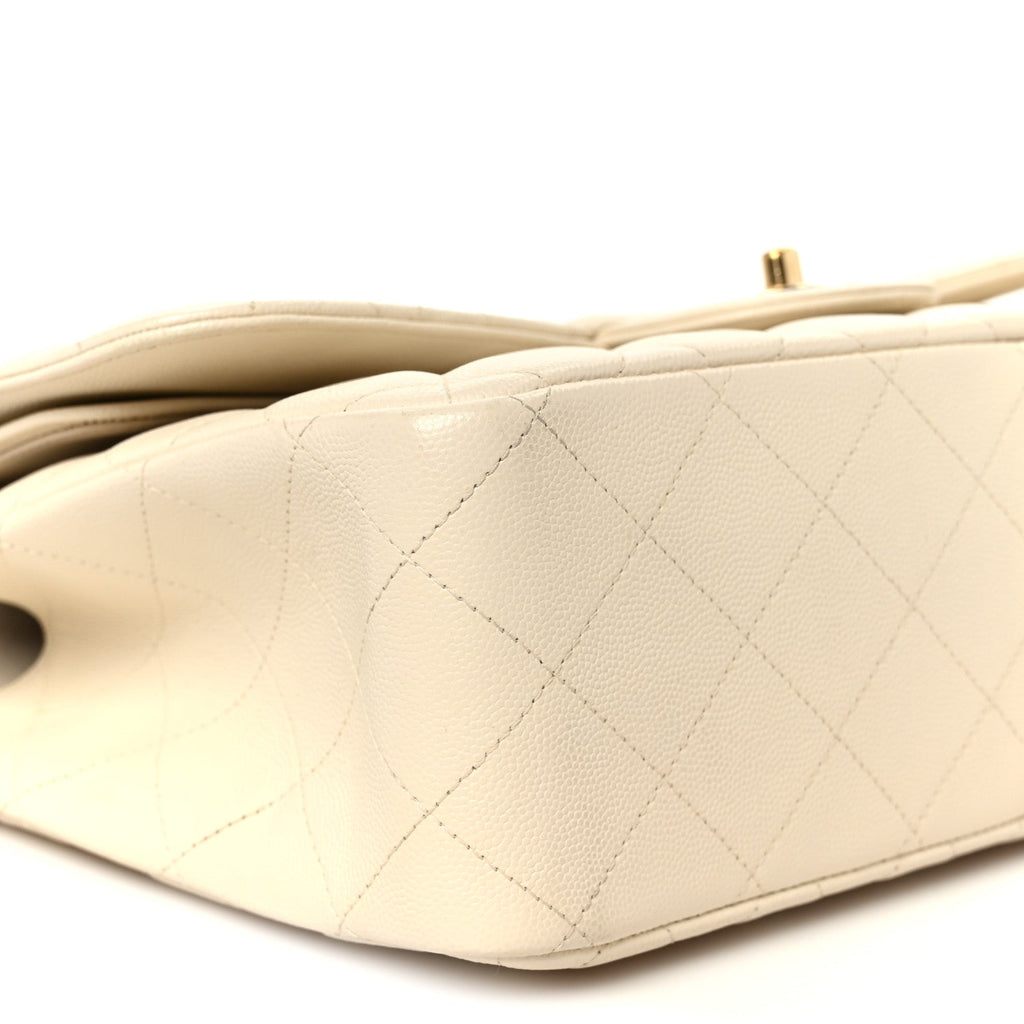 Caviar Quilted Jumbo Double Flap White wholesalehk.shop