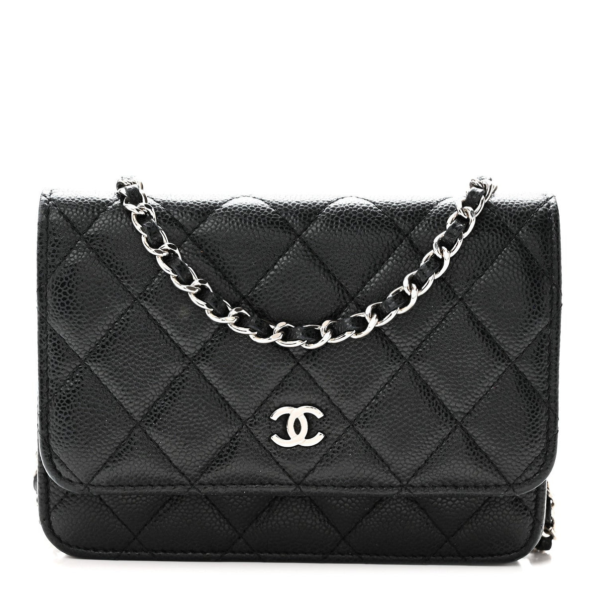Caviar Quilted Mini Wallet On Chain WOC Black wholesalehk.shop