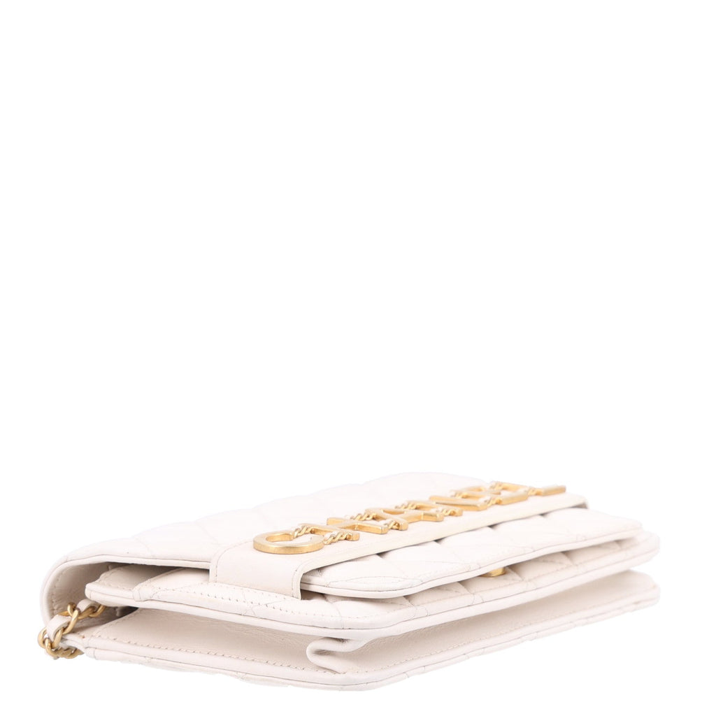 Calfskin Quilted Enchained Wallet On Chain WOC White wholesalehk.shop