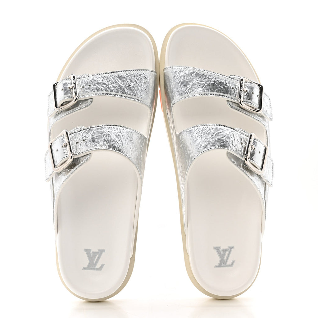 Metallic Mix Materials Mens LV Script Trainer Mules 11 Silver Multicolor £¨ Direct shipment via from wholesalehk.shop