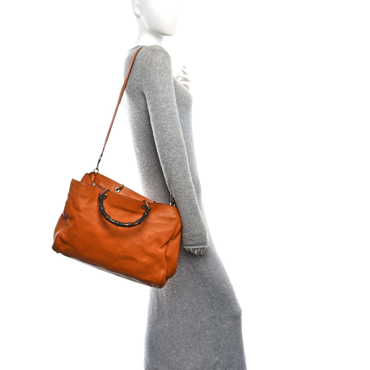 Cellarius Calfskin Large Bamboo Shopper Tote Orange wholesalehk.shop