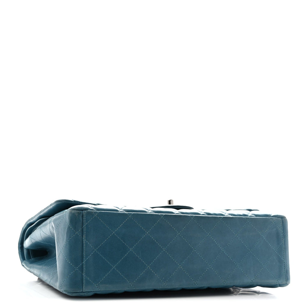 Lambskin Quilted Maxi Double Flap Turquoise wholesalehk.shop
