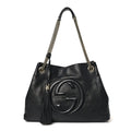 Pebbled Calfskin Medium Soho Chain Shoulder Bag Black wholesalehk.shop