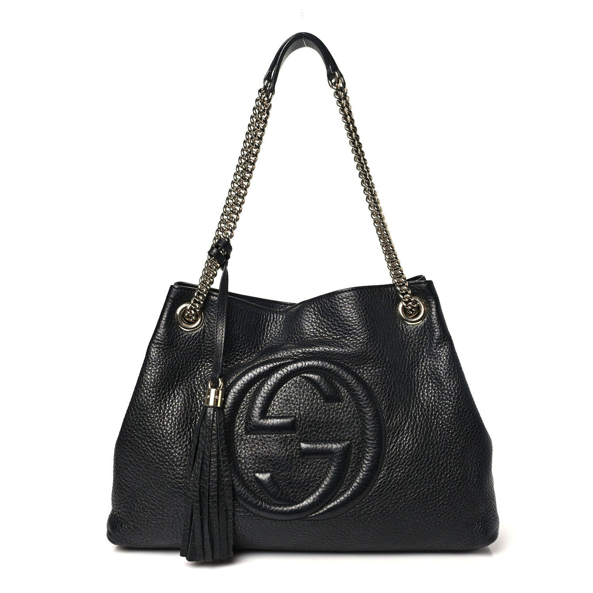 Pebbled Calfskin Medium Soho Chain Shoulder Bag Black wholesalehk.shop