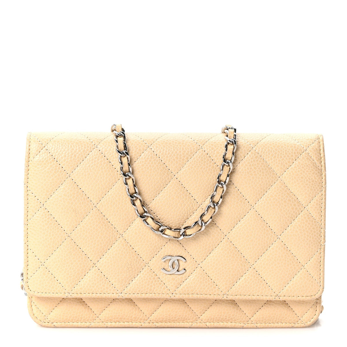 Caviar Quilted Wallet on Chain WOC Beige Clair wholesalehk.shop