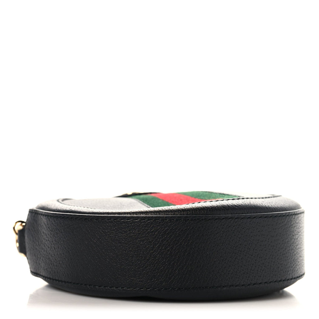 Grained Calfskin Web Mini Ophidia Round Shoulder Bag Black wholesalehk.shop