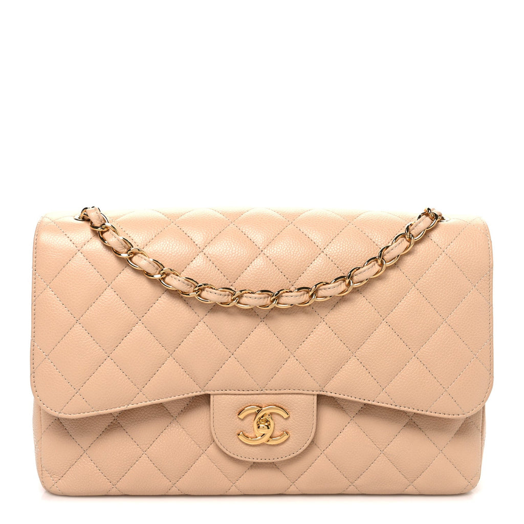Caviar Quilted Jumbo Double Flap Beige wholesalehk.shop