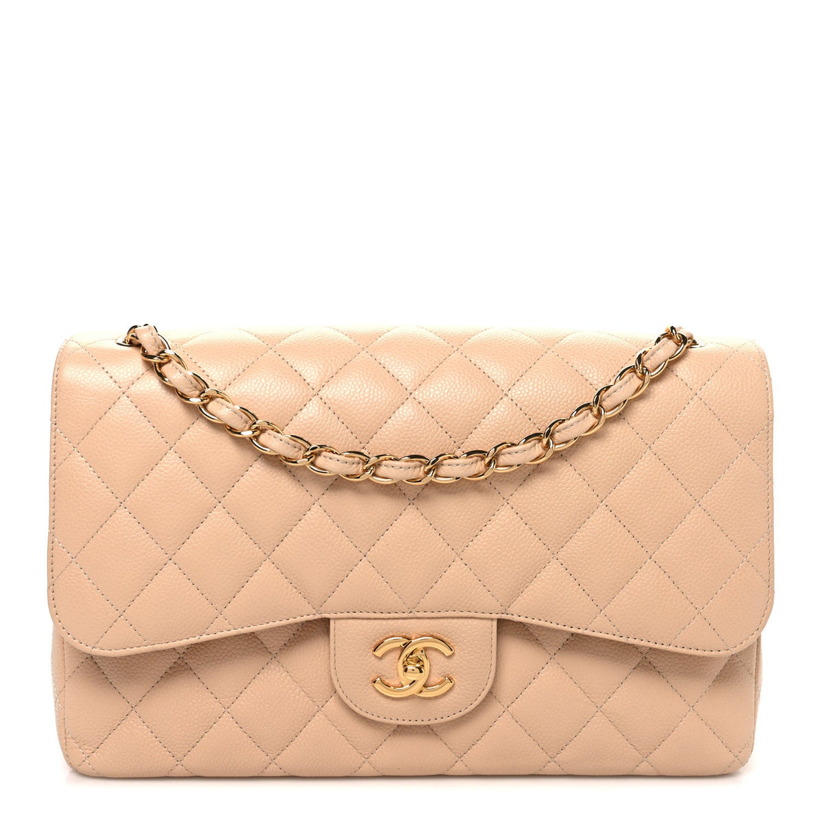 Caviar Quilted Jumbo Double Flap Beige wholesalehk.shop