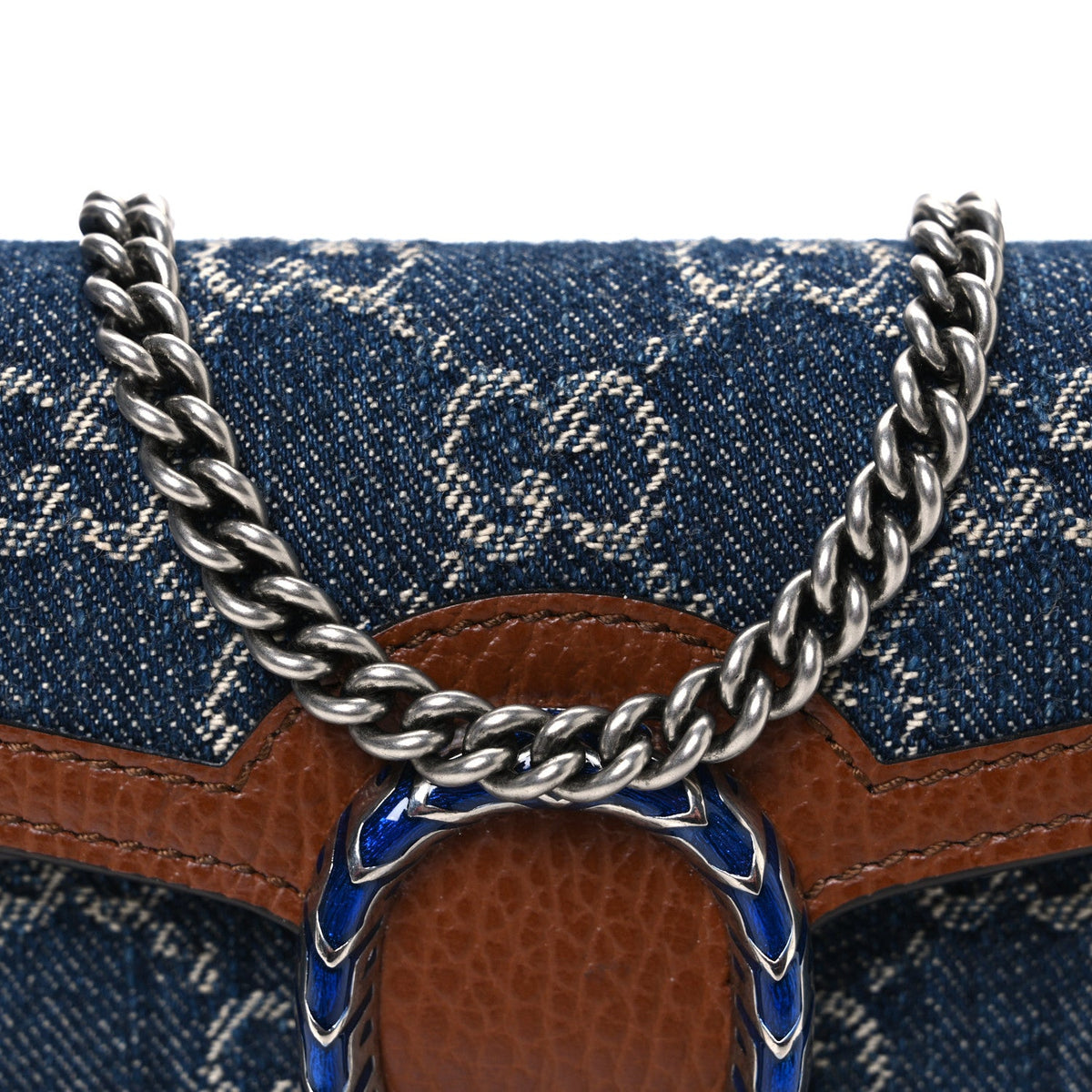 New Denim GG Monogram Dollar Calfskin Enamel Super Mini Dionysus Shoulder Bag Blue Tea Cuir Epilog Electric Blue wholesalehk.shop
