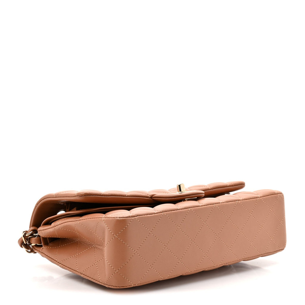 Lambskin Quilted Medium Double Flap Brown wholesalehk.shop