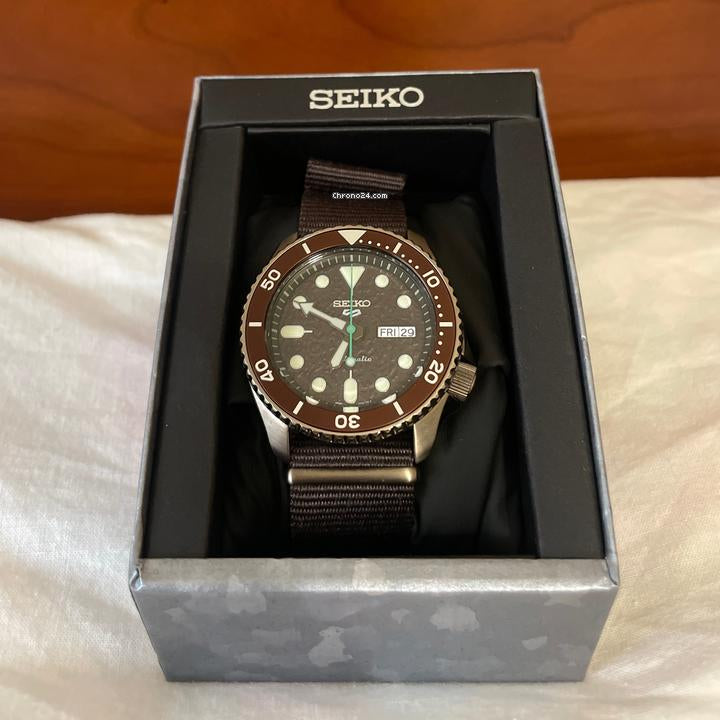 Seiko 5 Sport Automatic Brown Dial Brown Nylon Strap Watch For Men - SRPD85K1 wholesalehk.shop
