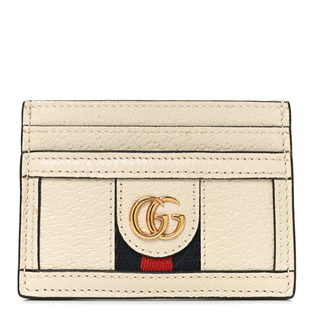 Textured Calfskin Web Ophidia Card Holder Mystic White wholesalehk.shop