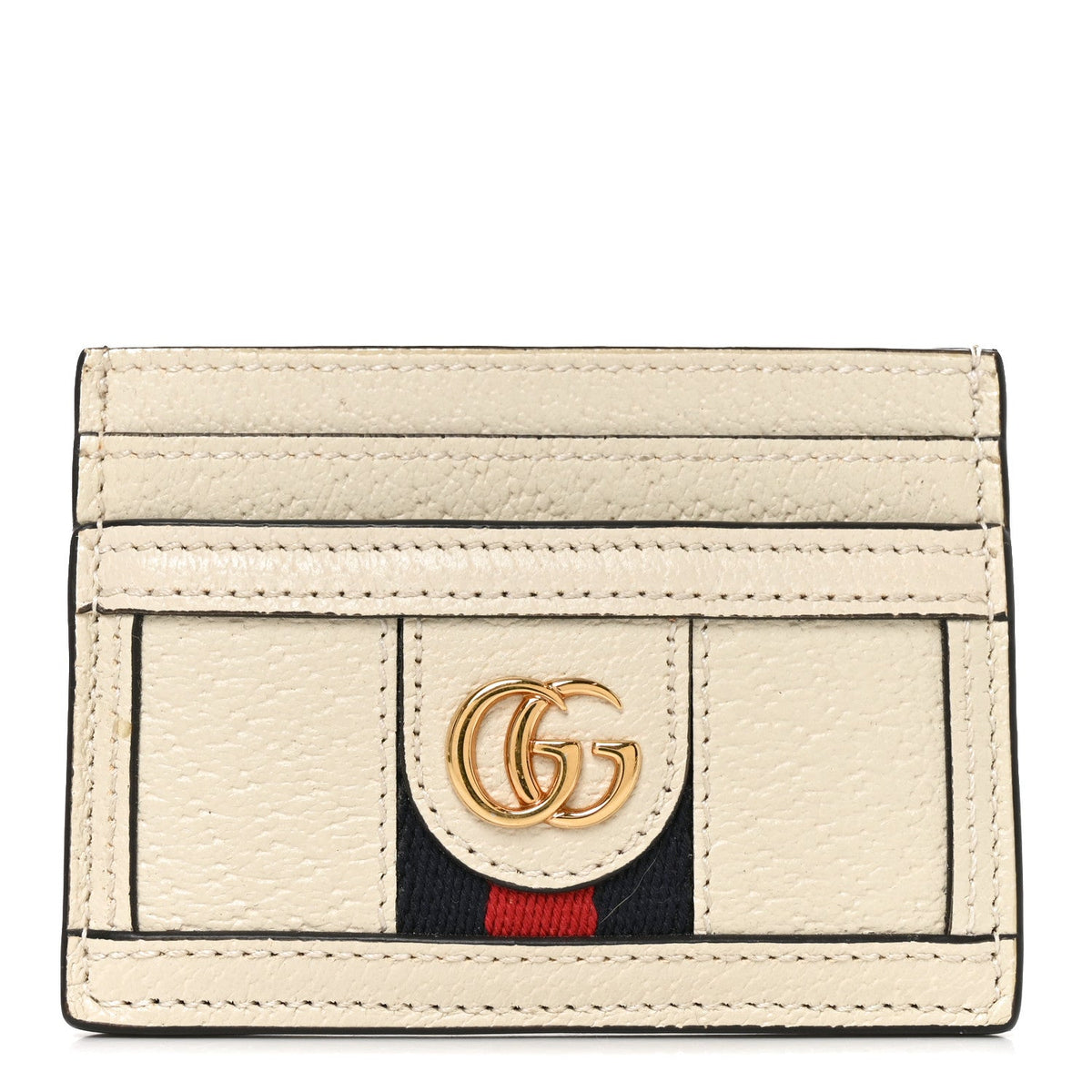 Textured Calfskin Web Ophidia Card Holder Mystic White wholesalehk.shop