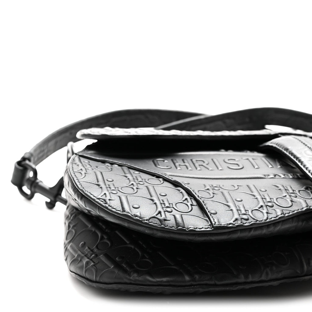 Calfskin Embossed Oblique Saddle Bag With Strap Black wholesalehk.shop