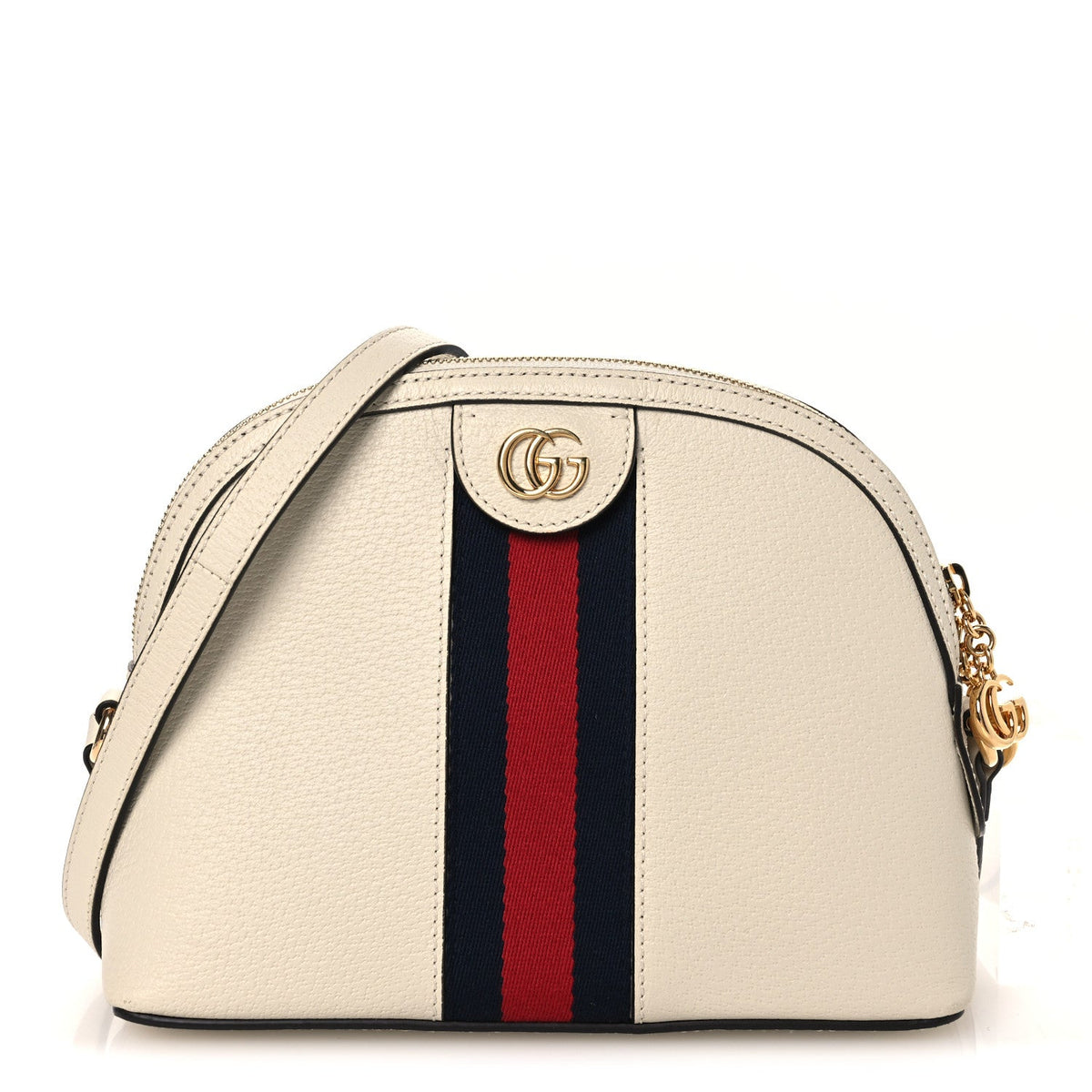 Textured Dollar Calfskin Web Small Ophidia Dome Shoulder Bag Mystic White wholesalehk.shop