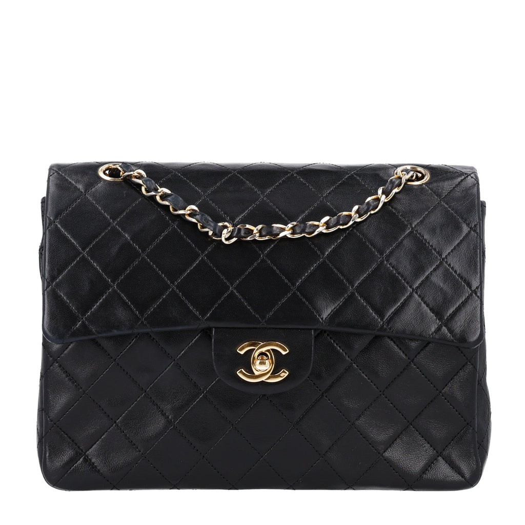 Lambskin Quilted Medium Double Flap Black wholesalehk.shop