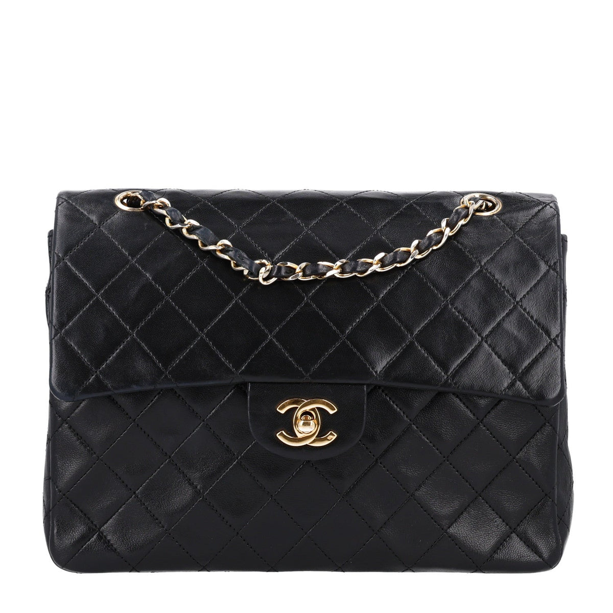 Lambskin Quilted Medium Double Flap Black wholesalehk.shop