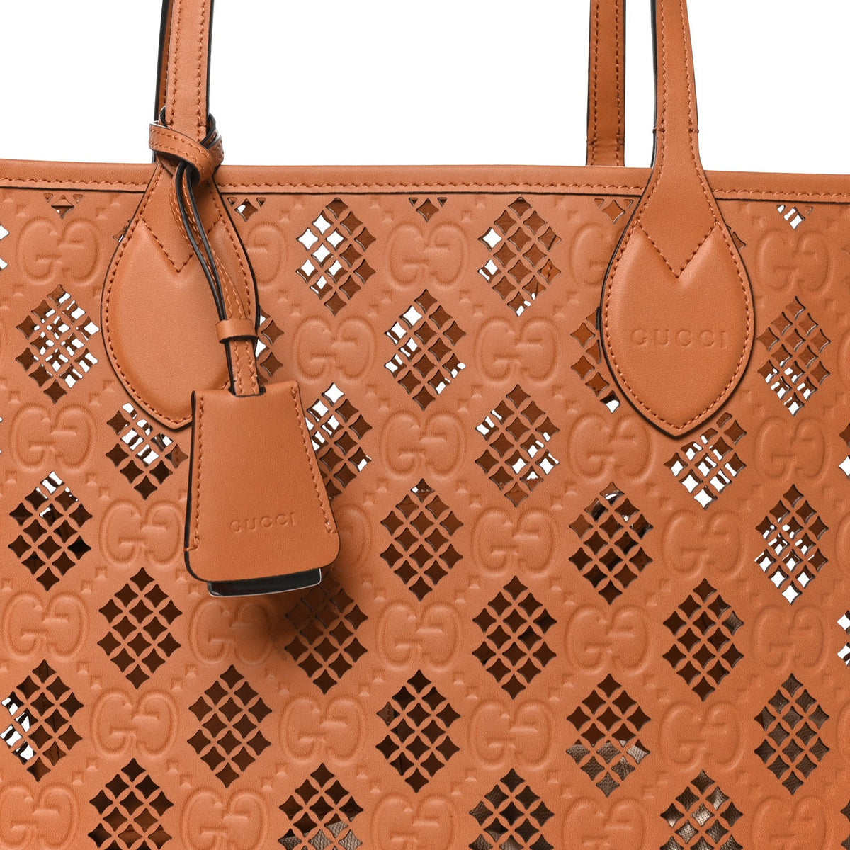 Calfskin GG Monogram Diamond Cut Medium Ophidia Tote Bag Brown wholesalehk.shop