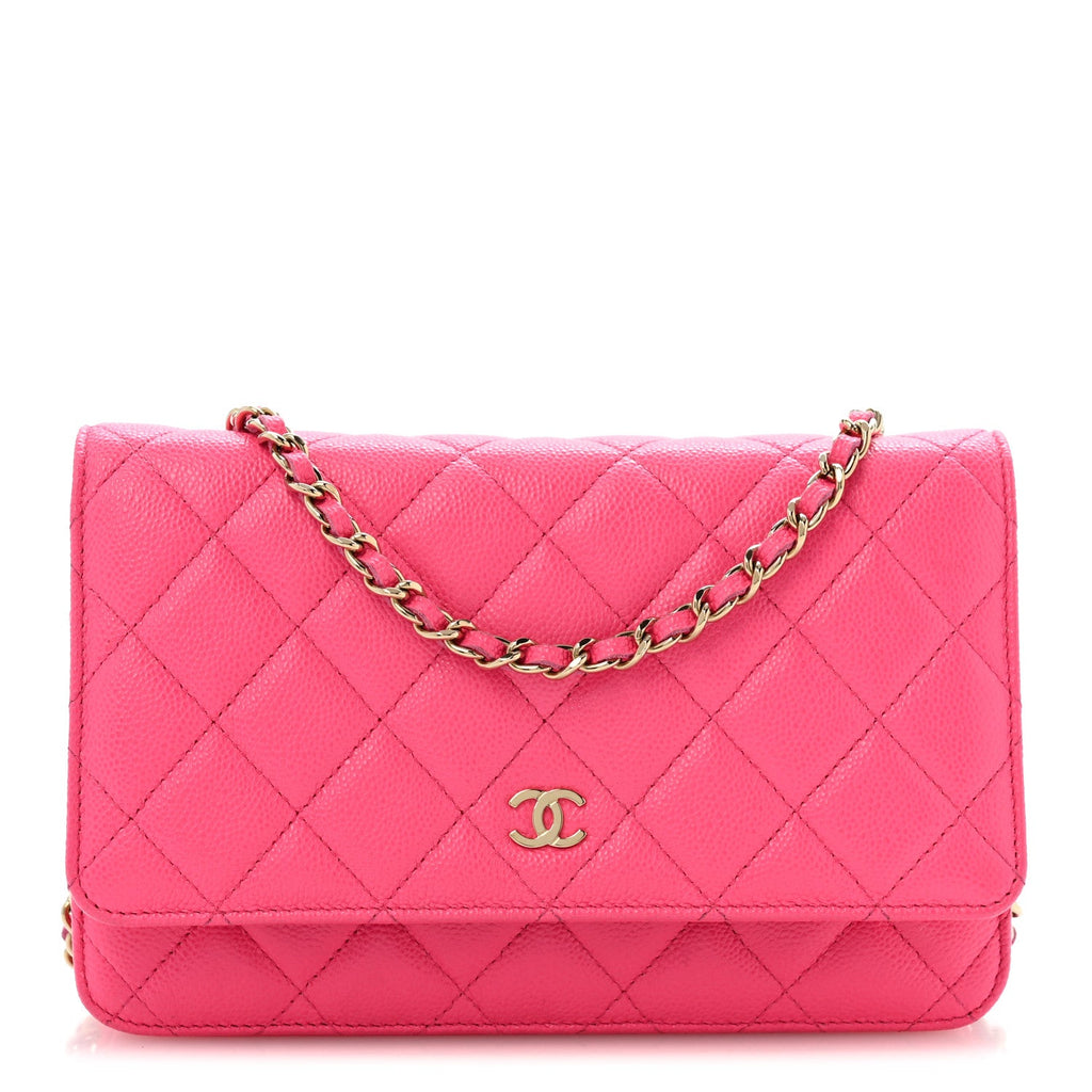 Caviar Quilted Wallet on Chain WOC Fuchsia wholesalehk.shop