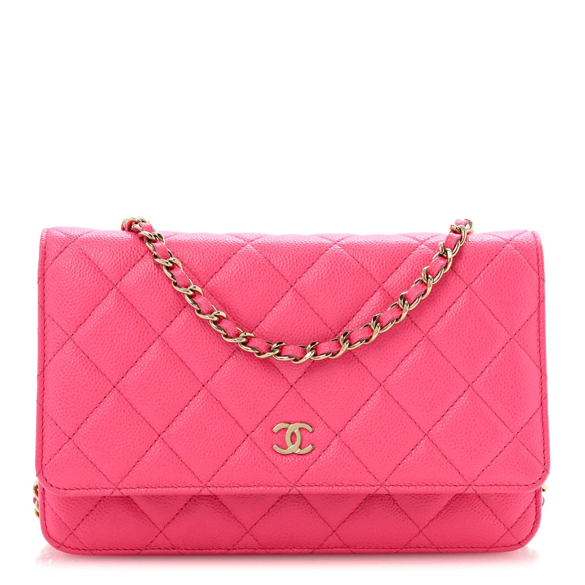 Caviar Quilted Wallet on Chain WOC Fuchsia wholesalehk.shop