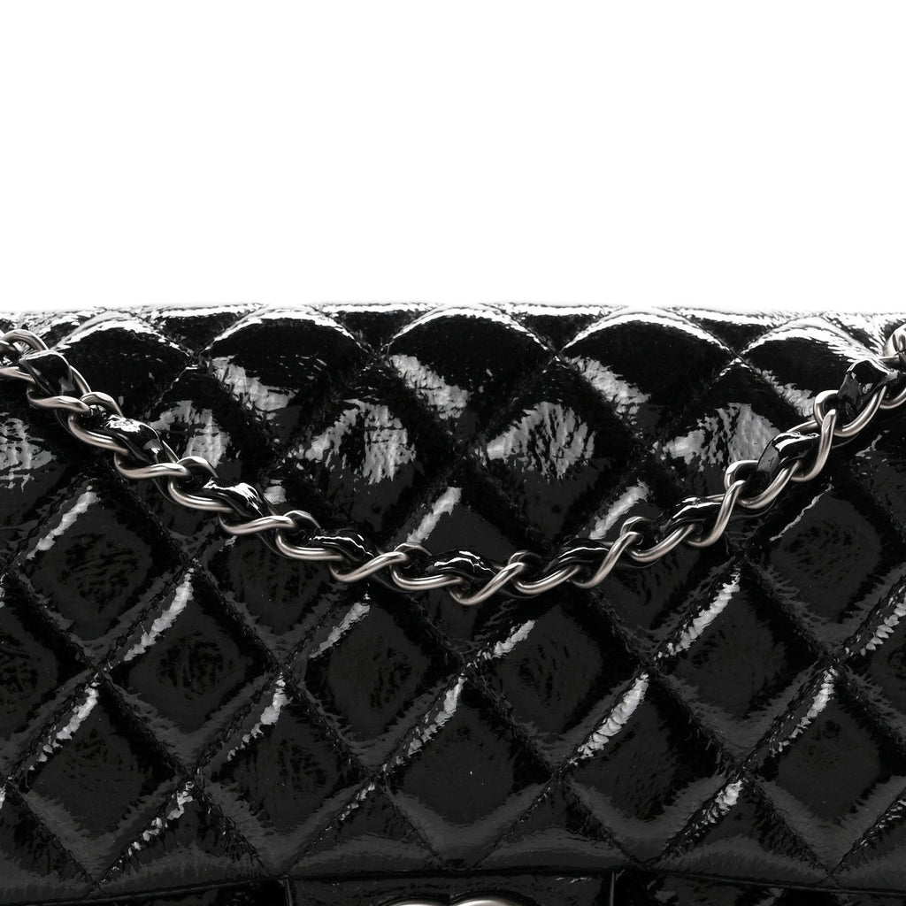 Crumpled Patent Quilted Medium Double Flap Black wholesalehk.shop