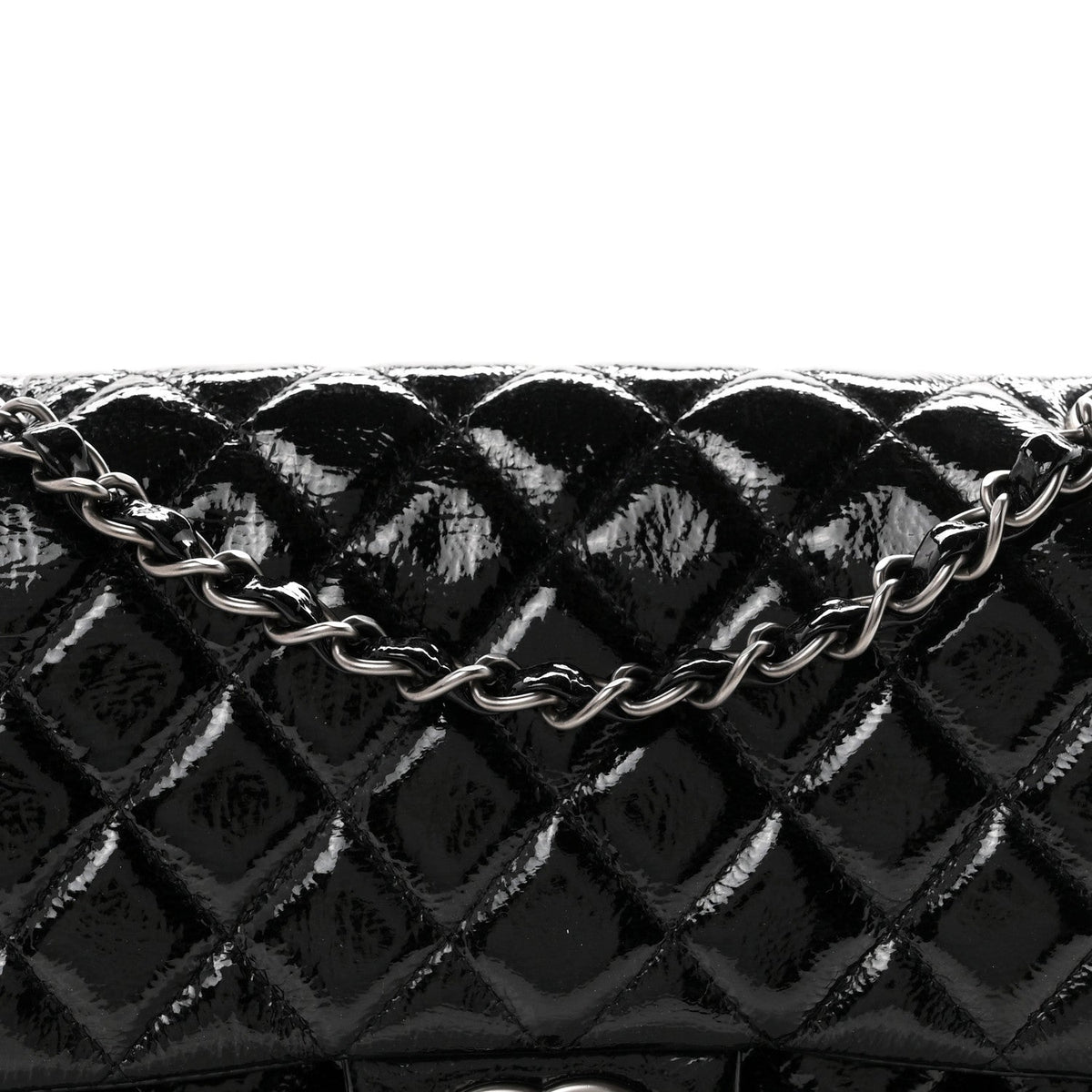 Crumpled Patent Quilted Medium Double Flap Black wholesalehk.shop