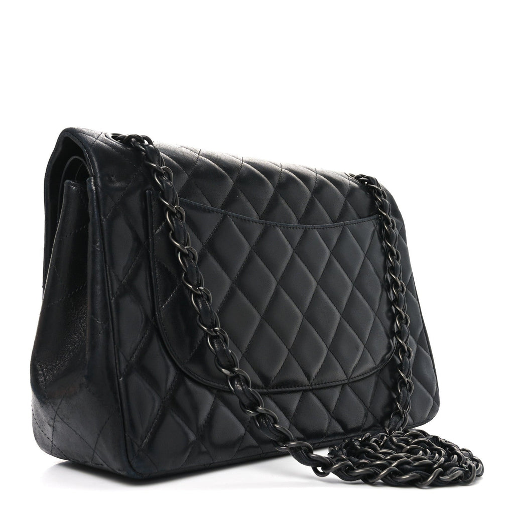 Lambskin Quilted Jumbo Double Flap So Black wholesalehk.shop