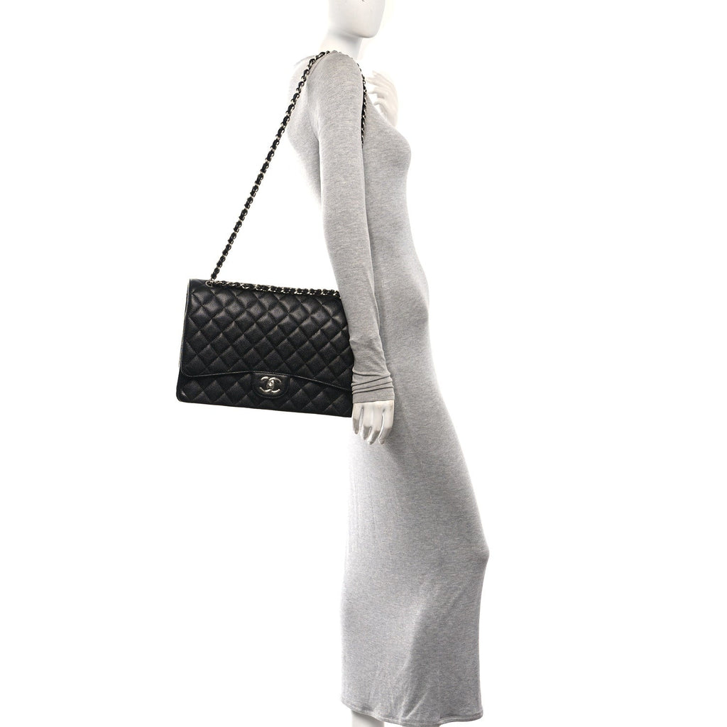 Caviar Quilted Maxi Double Flap Black wholesalehk.shop