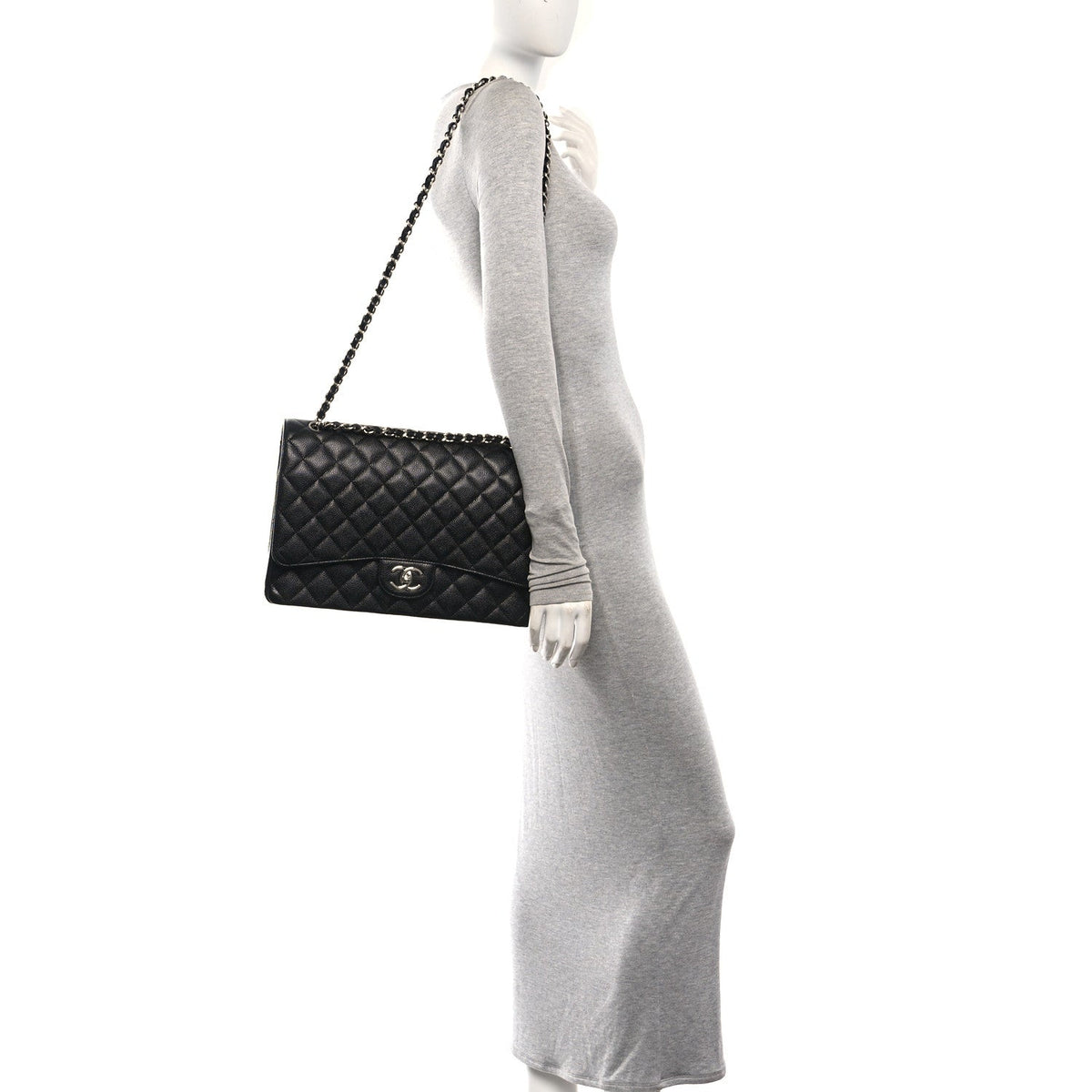 Caviar Quilted Maxi Double Flap Black wholesalehk.shop
