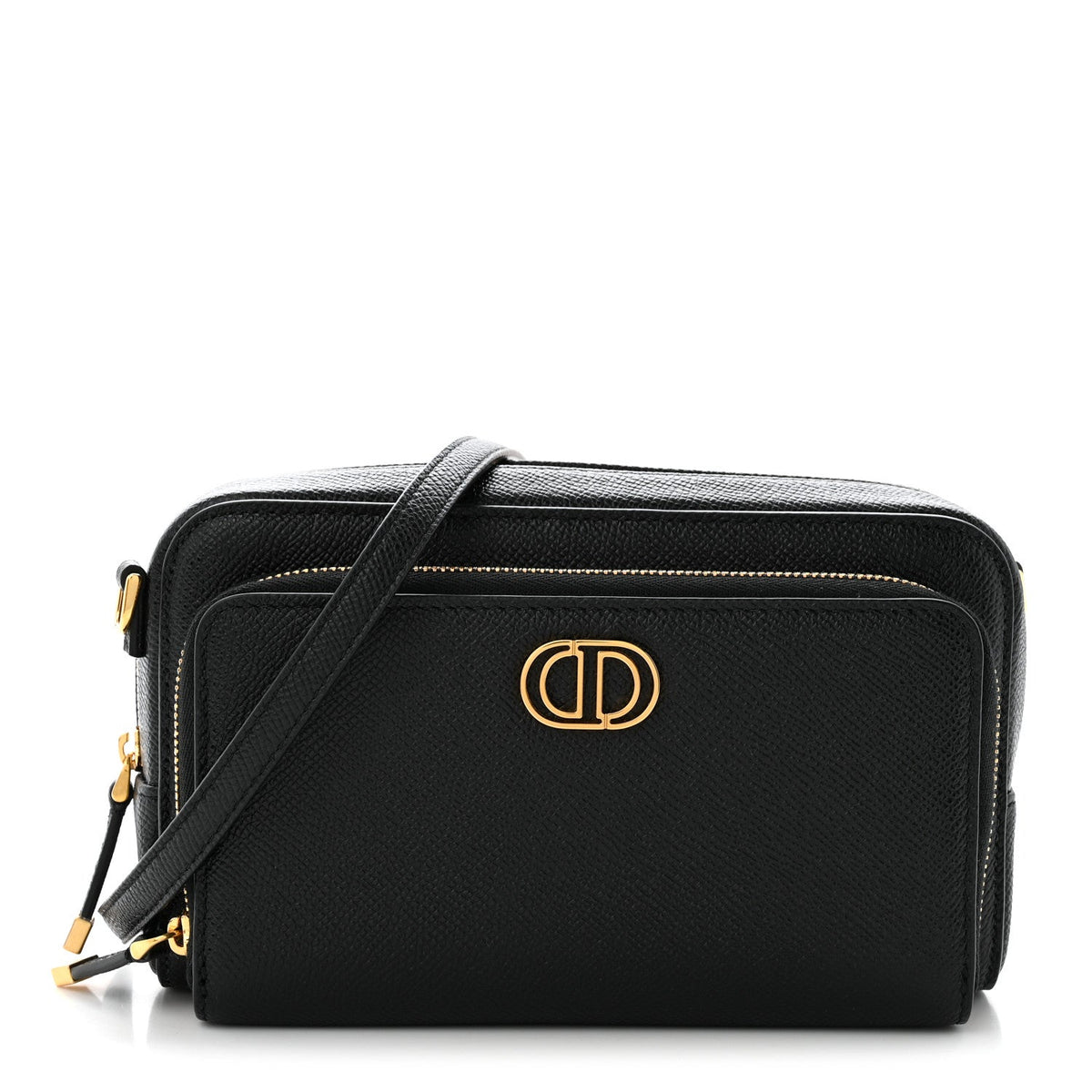 Grained Calfskin Caro Double Pouch Black wholesalehk.shop