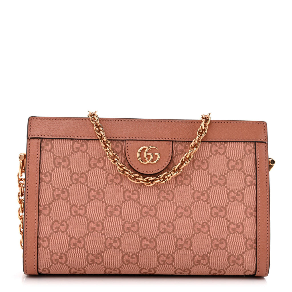 Monogram Textured Dollar Calfskin Small Ophidia Chain Shoulder Bag Cloche Rose Pink wholesalehk.shop