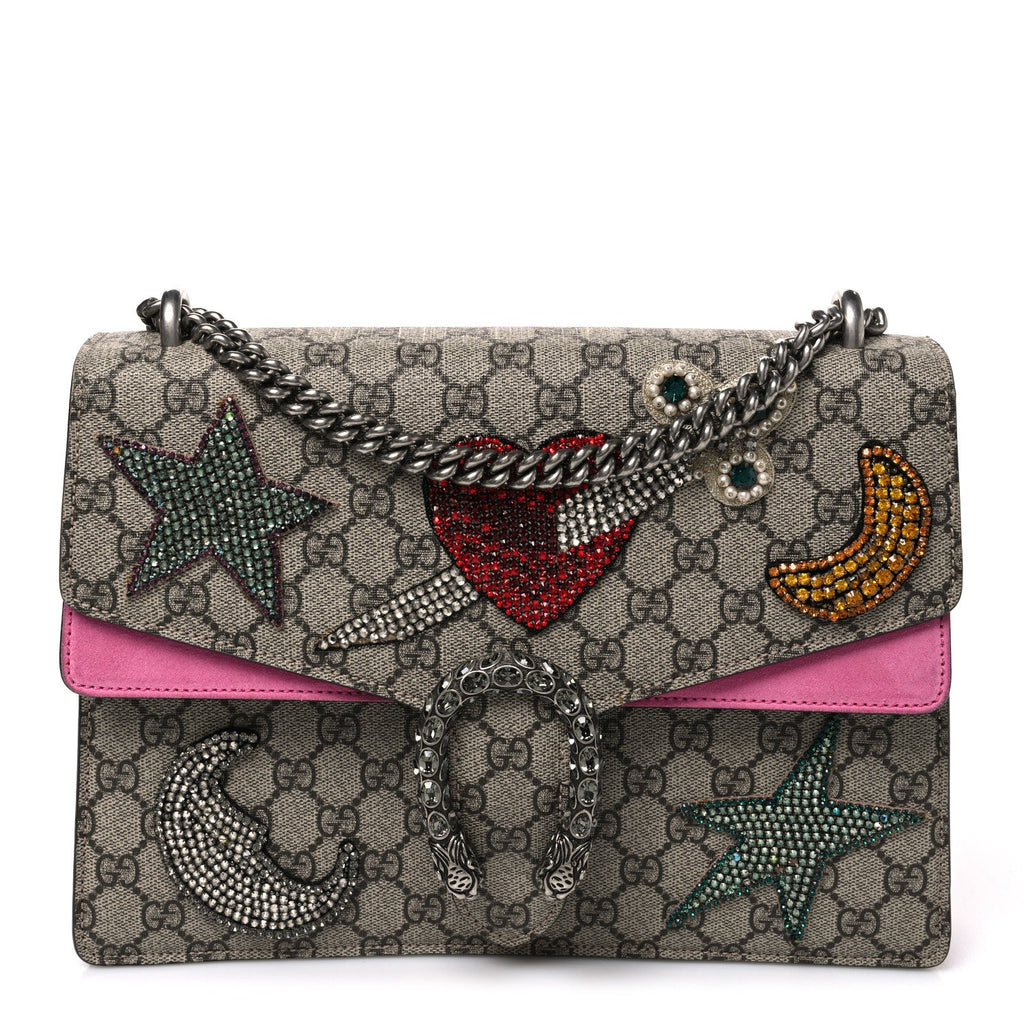 GG Supreme Monogram Suede Pierced Heart Embroidered Medium Dionysus Shoulder Bag Beige Ebony Pink Tropical Flower wholesalehk.shop