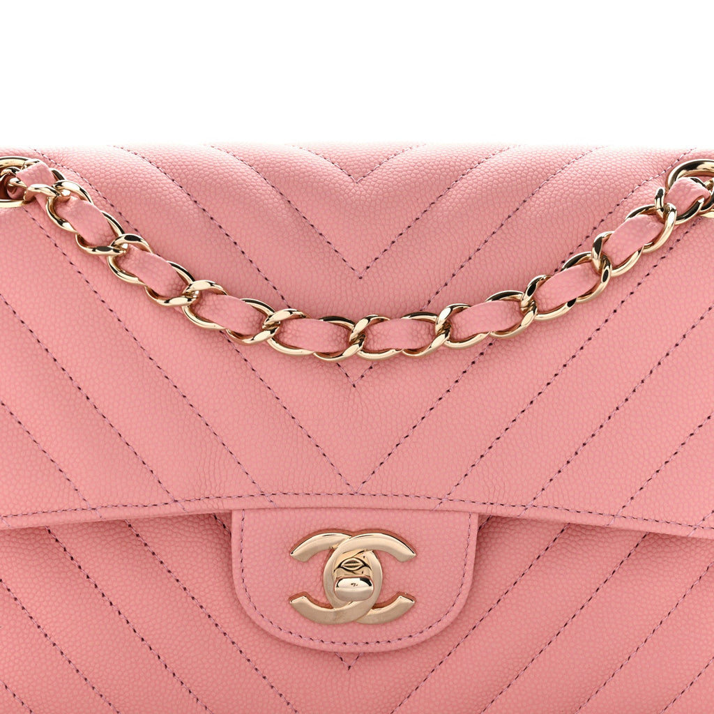 Caviar Chevron Quilted Small Double Flap Pink wholesalehk.shop