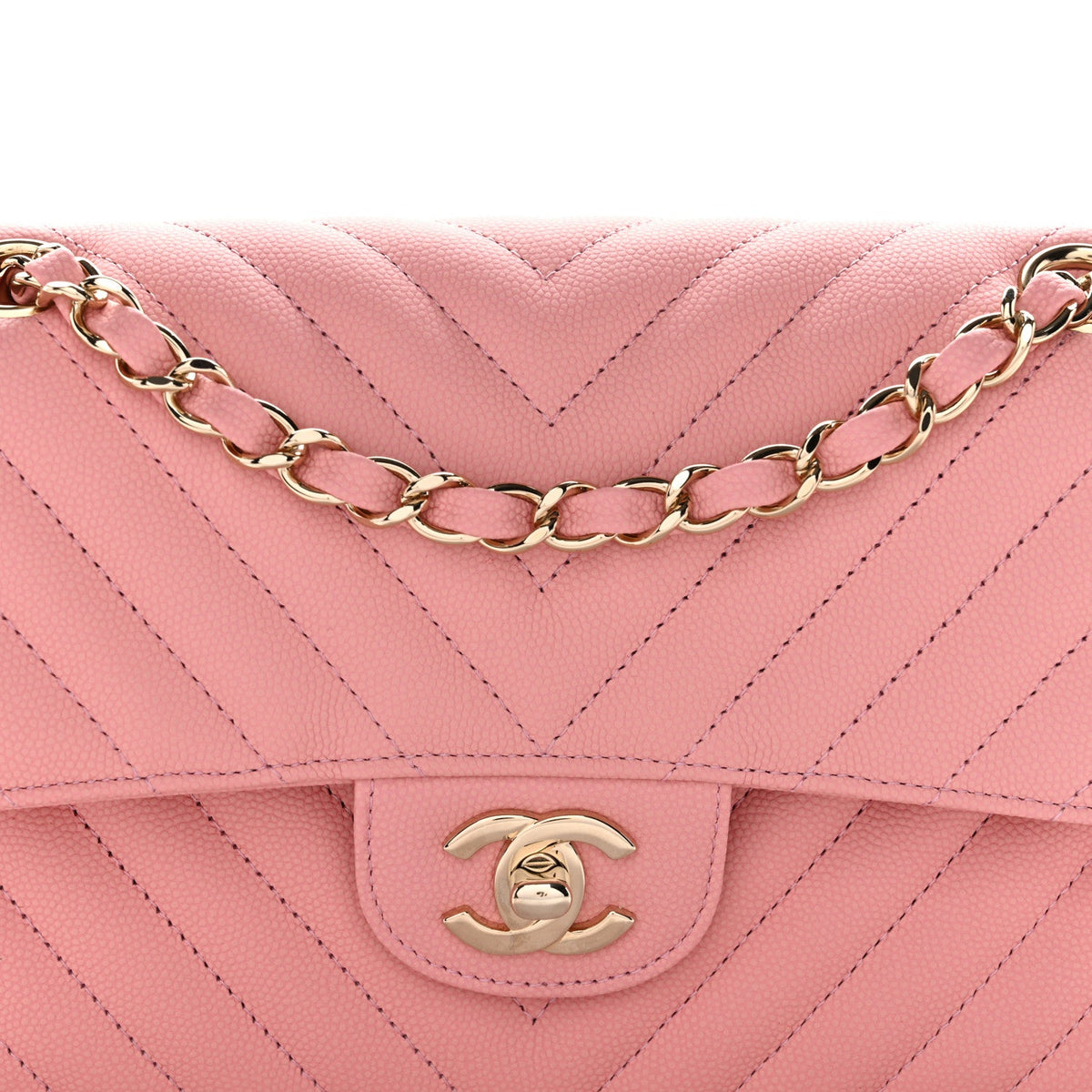 Caviar Chevron Quilted Small Double Flap Pink wholesalehk.shop