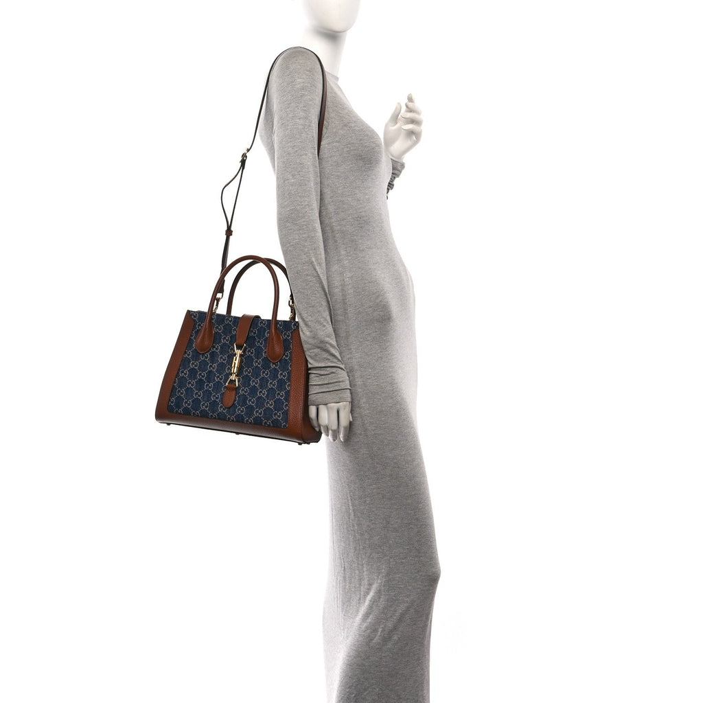 New Denim GG Monogram Dollar Calfskin Medium Jackie 1961 Tote Blue Tea Cuir Epilog £¨ Direct shipment via from wholesalehk.shop