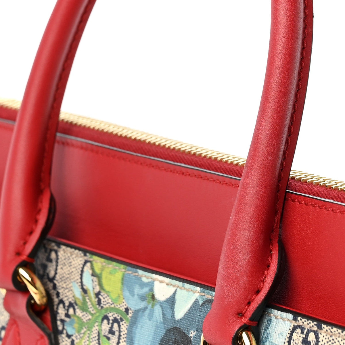 GG Supreme Monogram Blooms Small Zip Top Tote Beige Blue Navy Hibiscus Red wholesalehk.shop