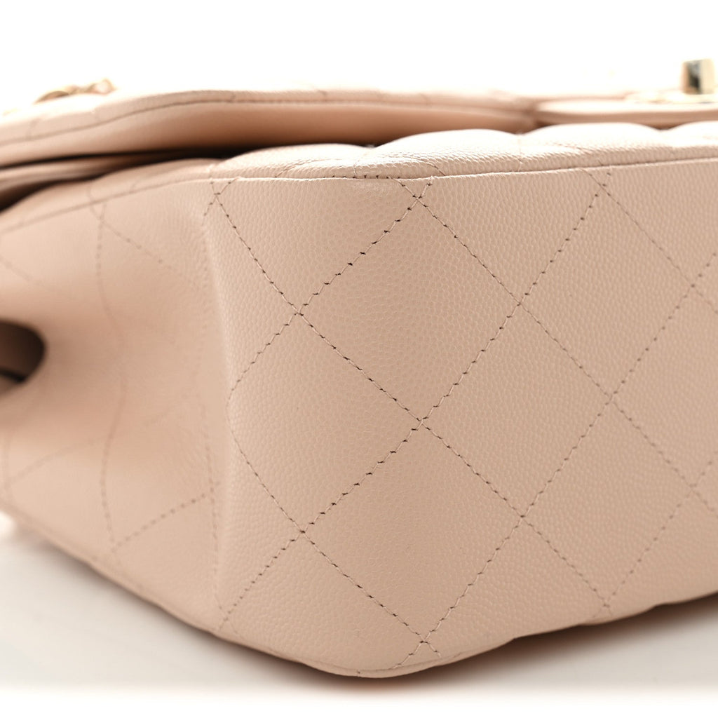 Caviar Quilted Jumbo Double Flap Light Beige wholesalehk.shop