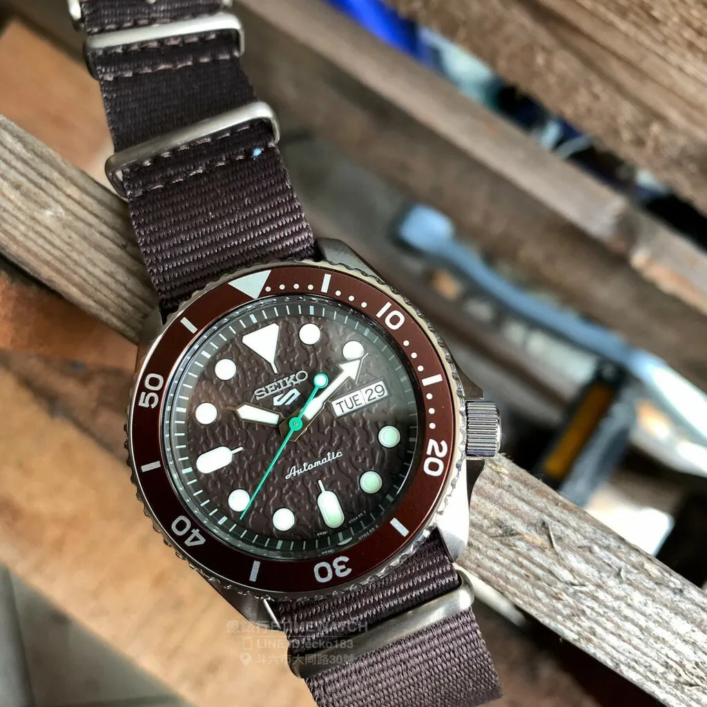 Seiko 5 Sport Automatic Brown Dial Brown Nylon Strap Watch For Men - SRPD85K1 wholesalehk.shop