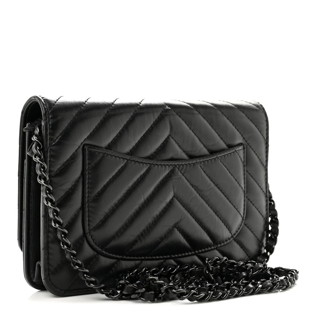 Aged Calfskin Chevron Quilted Reissue Wallet On Chain WOC So Black wholesalehk.shop