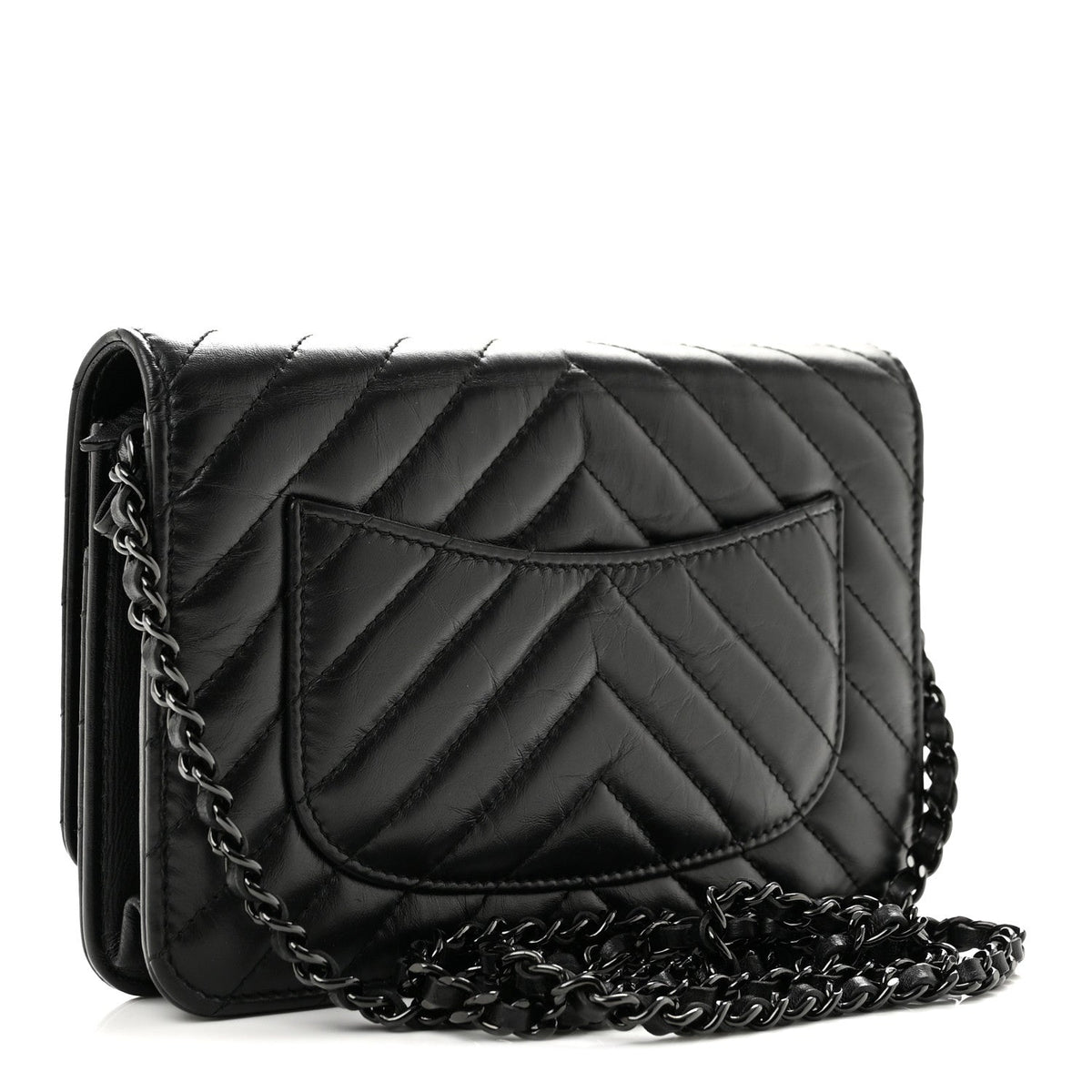 Aged Calfskin Chevron Quilted Reissue Wallet On Chain WOC So Black wholesalehk.shop