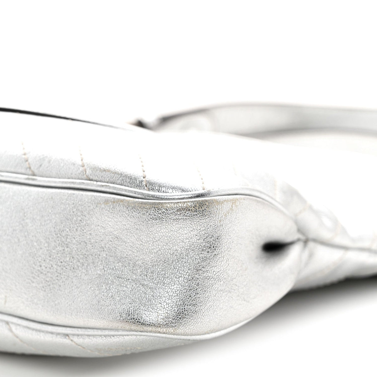 Sakai Be Green Calfskin Diagonal Stitched Small Blondie Tote Silver wholesalehk.shop