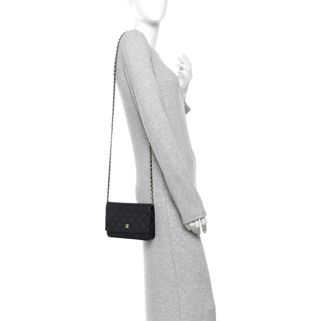 Lambskin Quilted Wallet On Chain WOC Black wholesalehk.shop
