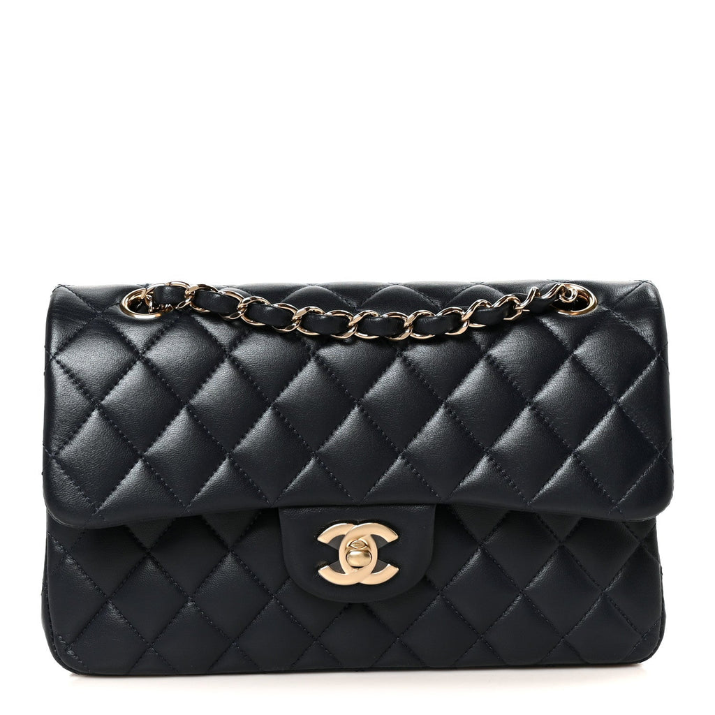 Lambskin Quilted Small Double Flap Navy wholesalehk.shop