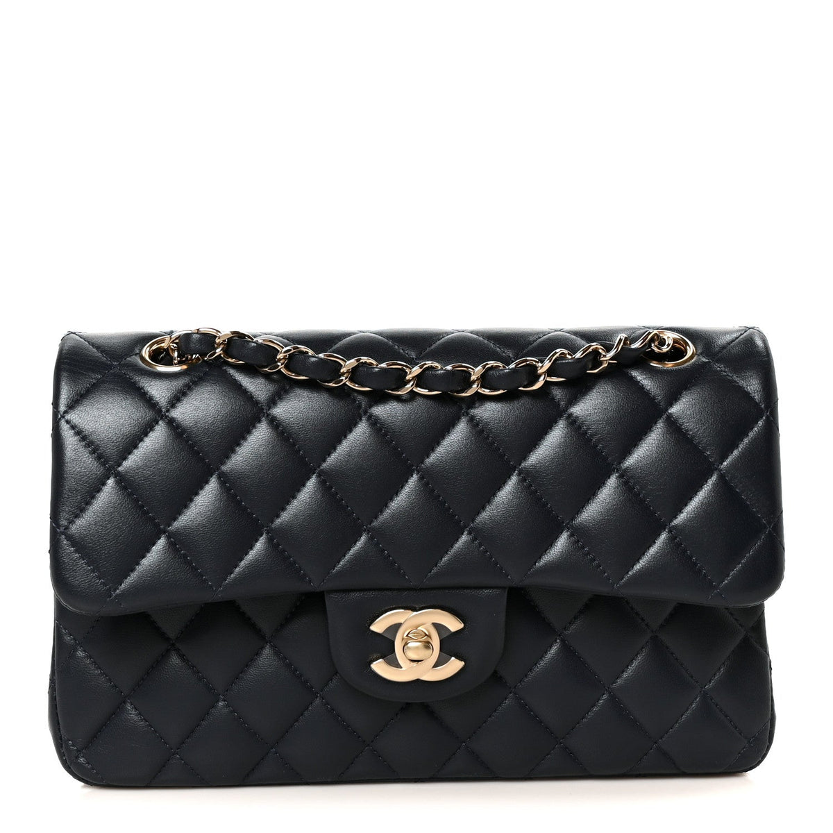 Lambskin Quilted Small Double Flap Navy wholesalehk.shop