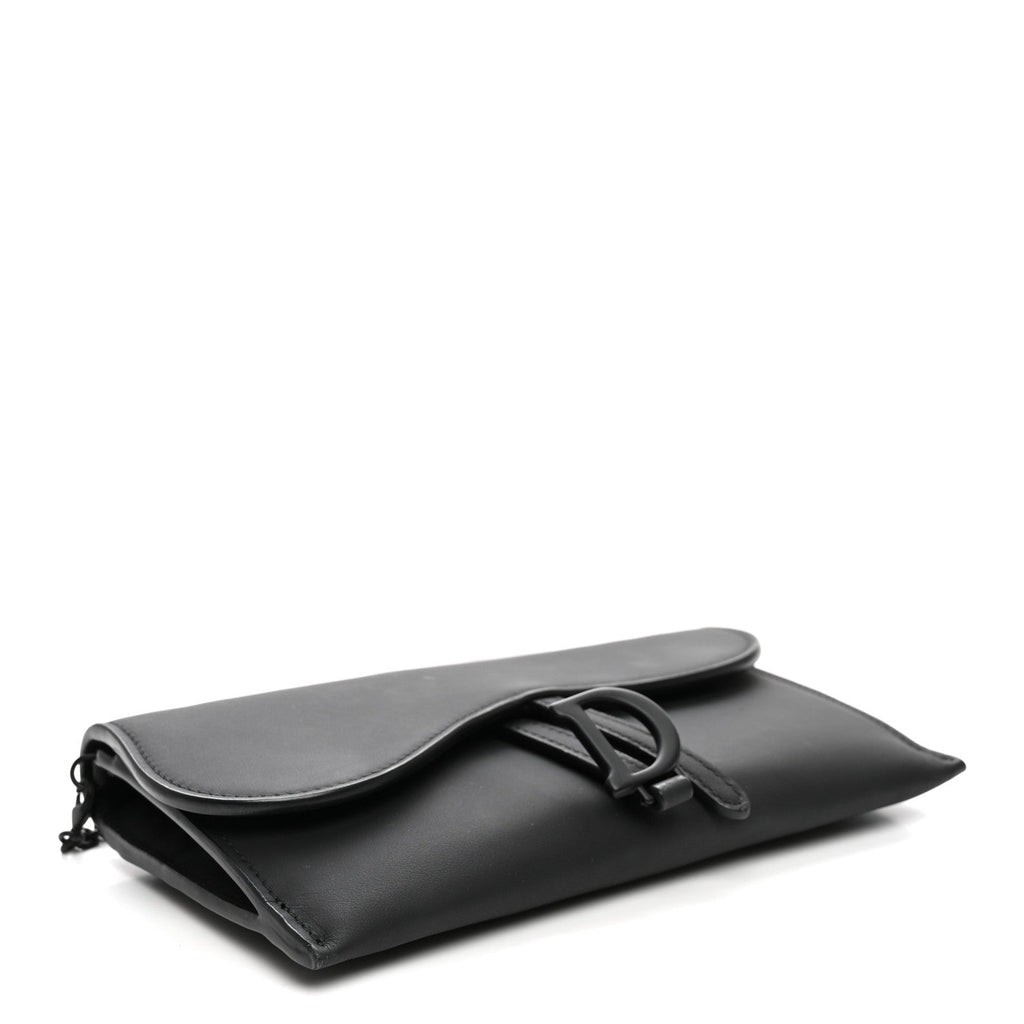 Ultra Matte Calfskin Saddle Chain Wallet Pouch Black wholesalehk.shop
