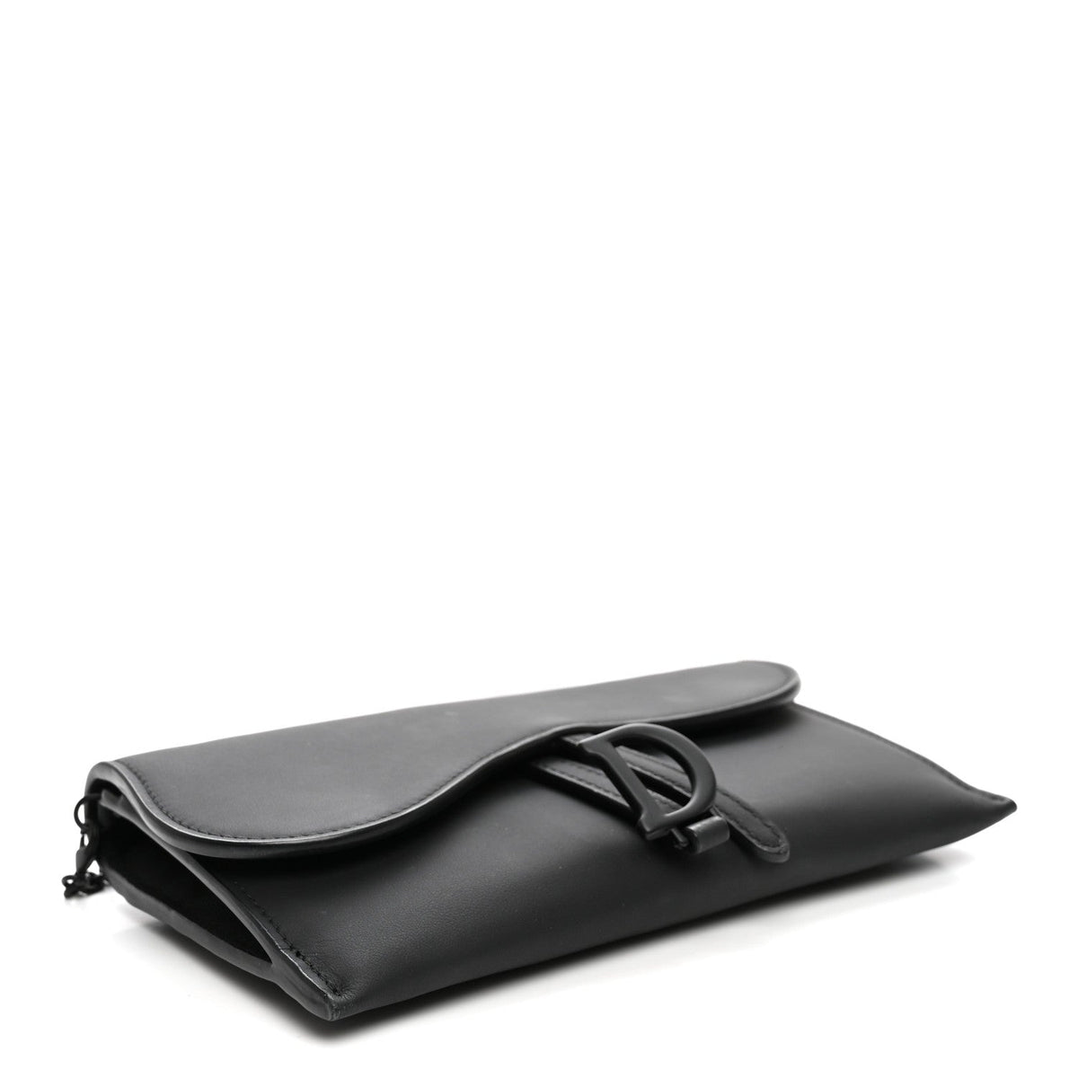Ultra Matte Calfskin Saddle Chain Wallet Pouch Black wholesalehk.shop